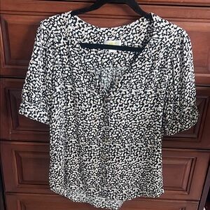 Maeve Black & Cream Abstract Print Button-Front Top